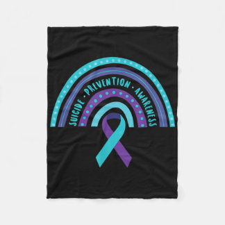 Suicide Prevention Awareness Rainbow With Ribbon Fleece Blanket