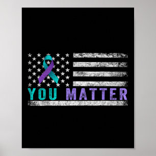 Suicide Prevention Awareness Ribbon American Flag Poster