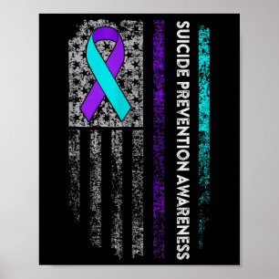 Suicide Prevention Awareness Ribbon American Flag Poster