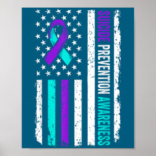 Suicide Prevention Awareness Ribbon American Flag  Poster