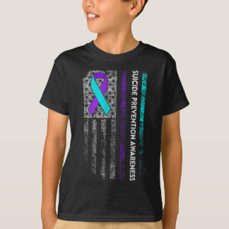 Suicide Prevention Awareness Ribbon American Flag T-Shirt