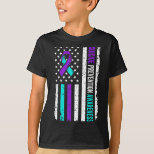 Suicide Prevention Awareness Ribbon American Flag  T-Shirt