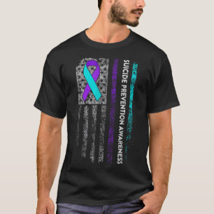 Suicide Prevention Awareness Ribbon American Flag T-Shirt