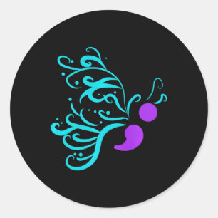Suicide Prevention Awareness Ribbon Butterfly Classic Round Sticker