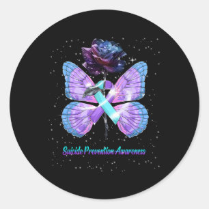 Suicide Prevention Awareness Ribbon Rose Butterfly Classic Round Sticker