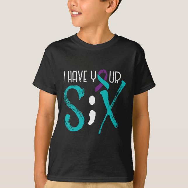 Suicide Prevention Awareness Semicolon Six Support T-Shirt (Front)