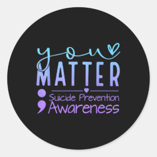 Suicide Prevention Awareness Semicolon Teal &amp;  Classic Round Sticker