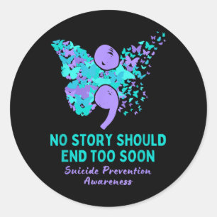 Suicide Prevention Awareness Semicolon Teal Purple Classic Round Sticker