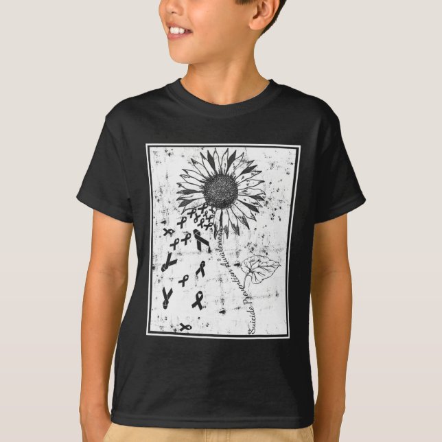 Suicide Prevention Awareness Sunflower Distressed  T-Shirt (Front)