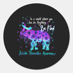 Suicide Prevention Awareness Sunflower Elephant Be Classic Round Sticker