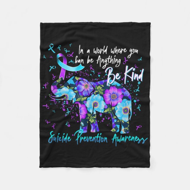 Suicide Prevention Awareness Sunflower Elephant Be Fleece Blanket (Front)