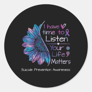 Suicide Prevention Awareness Sunflower Teal And Pu Classic Round Sticker
