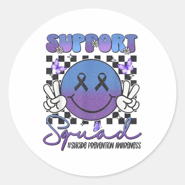 Suicide Prevention Awareness Support Teal &amp; Pu Classic Round Sticker (Front)