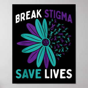 Suicide Prevention Awareness Teal & Purple Bre Poster