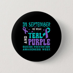 Suicide Prevention Awareness Teal &amp; Purple Rib 6 Cm Round Badge