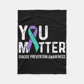 Suicide Prevention Awareness Teal &amp; Purple Rib Fleece Blanket