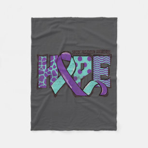 Suicide Prevention Awareness Teal &amp; Purple Rib Fleece Blanket