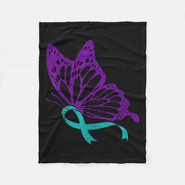 Suicide Prevention Awareness Teal &amp; Purple Rib Fleece Blanket (Front)