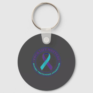 Suicide Prevention Awareness Teal &amp; Purple Rib Key Ring