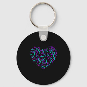 Suicide Prevention Awareness Teal &amp; Purple Rib Key Ring