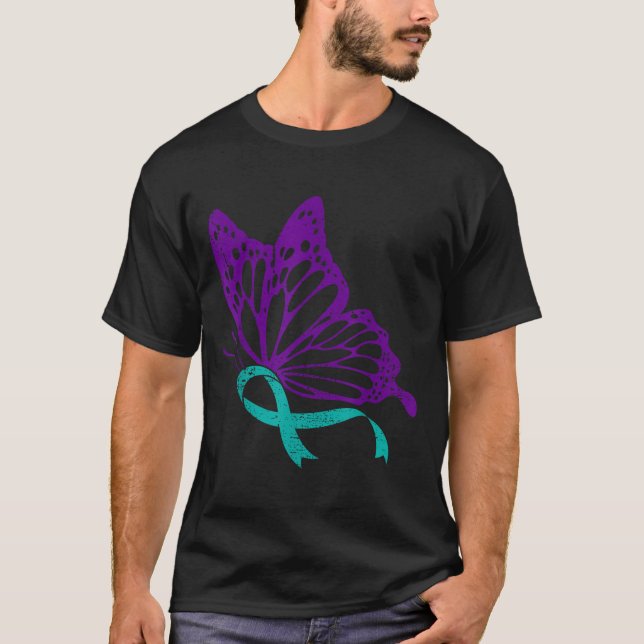 Suicide Prevention Awareness Teal &amp; Purple Rib T-Shirt (Front)