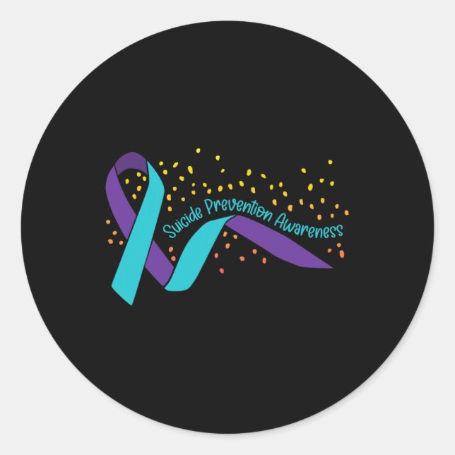 Suicide Prevention Awareness Teal and Purple Ribbo Classic Round Sticker (Front)