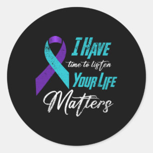 Suicide Prevention Awareness Teal And Purple Ribbo Classic Round Sticker