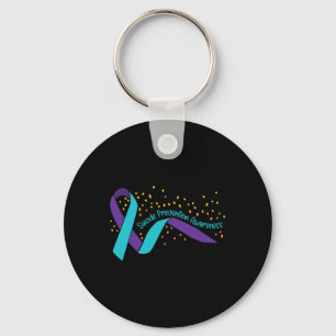 Suicide Prevention Awareness Teal and Purple Ribbo Key Ring