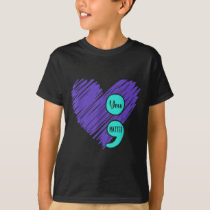 Suicide Prevention Awareness Teal Purple Heart Sem T-Shirt
