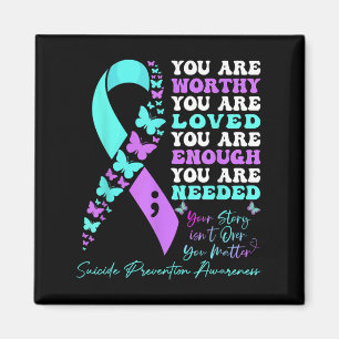 Suicide Prevention Awareness Teal Purple Ribbon Bu Magnet