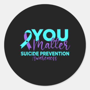 Suicide Prevention Awareness Teal Purple Ribbon Classic Round Sticker