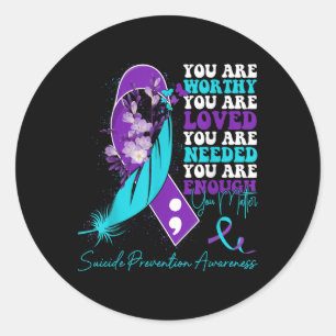 Suicide Prevention Awareness Teal Purple Ribbon Su Classic Round Sticker