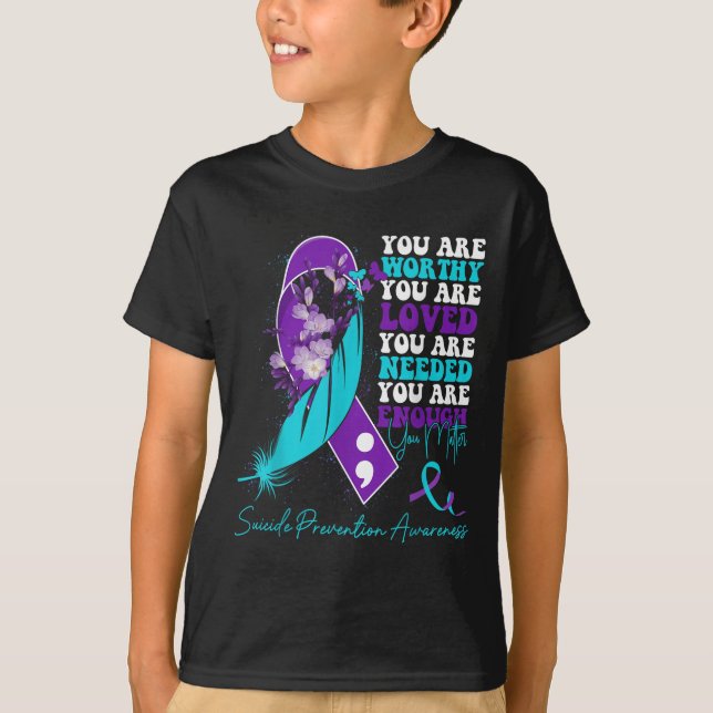 Suicide Prevention Awareness Teal Purple Ribbon Su T-Shirt (Front)