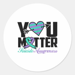 Suicide Prevention Awareness Teal Purple Ribbon Yo Classic Round Sticker