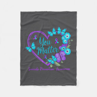 Suicide Prevention Awareness Teal Purple Ribbons Y Fleece Blanket
