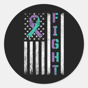 Suicide Prevention Awareness Teal Purple Usa Flag  Classic Round Sticker