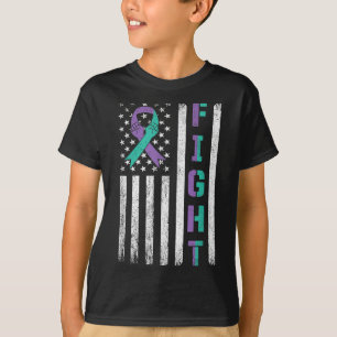Suicide Prevention Awareness Teal Purple Usa Flag  T-Shirt