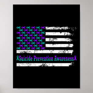 Suicide Prevention Awareness Usa Flag American Sup Poster