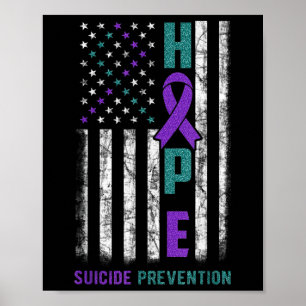 Suicide Prevention Awareness Usa Flag Teal Purple Poster