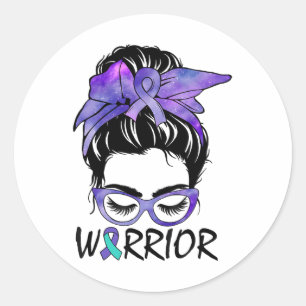 Suicide Prevention Awareness Warrior Messy Hair Classic Round Sticker
