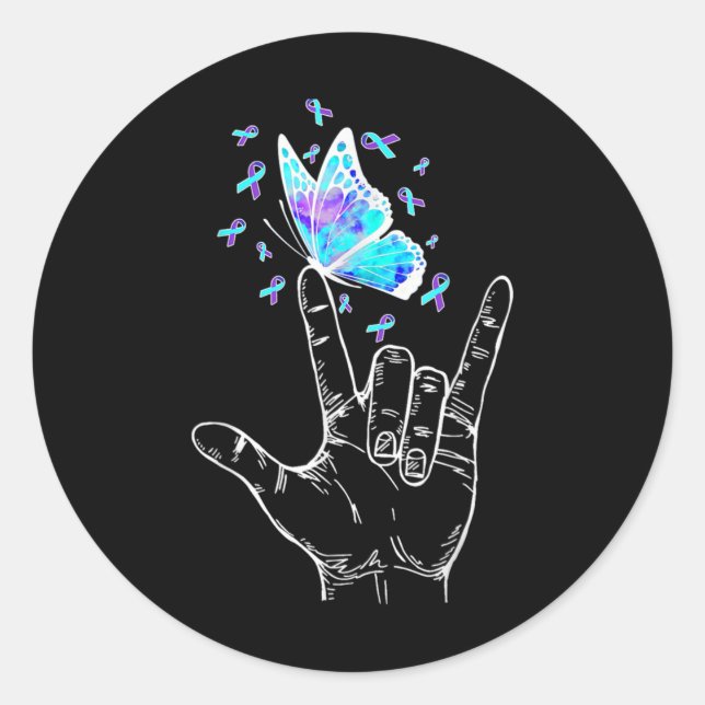 Suicide Prevention Awareness Week Butterfly Love H Classic Round Sticker (Front)