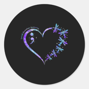 Suicide Prevention Awareness Week Heart Semicolon  Classic Round Sticker