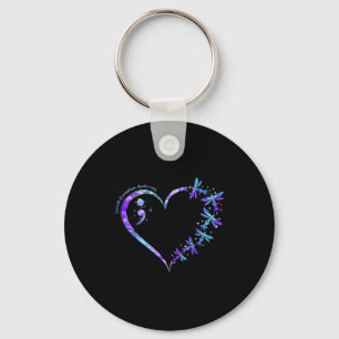 Suicide Prevention Awareness Week Heart Semicolon  Key Ring