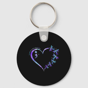 Suicide Prevention Awareness Week Heart Semicolon  Key Ring