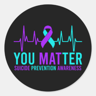 Suicide Prevention Awareness You Ribbon Heartbeat  Classic Round Sticker