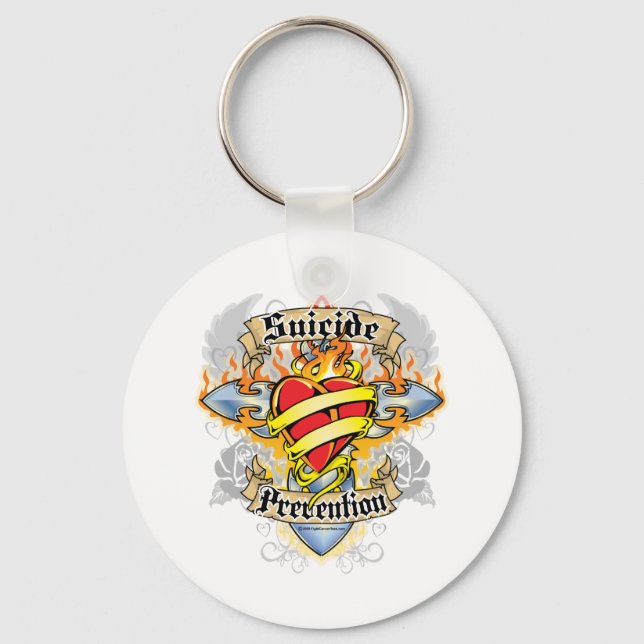 Suicide Prevention Cross & Heart Key Ring (Front)