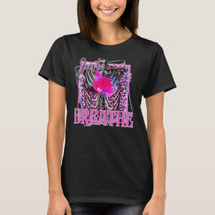 Suicide Prevention Floral Skeleton Just Breathe Ri T-Shirt