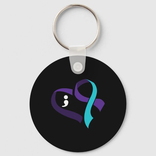 Suicide Prevention Heart Semicolon Mental Health A Key Ring (Front)