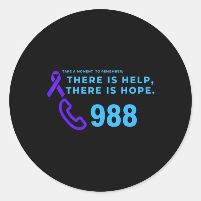 Suicide Prevention Lifeline 988  Classic Round Sticker (Front)