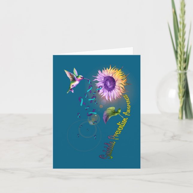Suicide Prevention Sunflower Hummingbird  Card (Front)